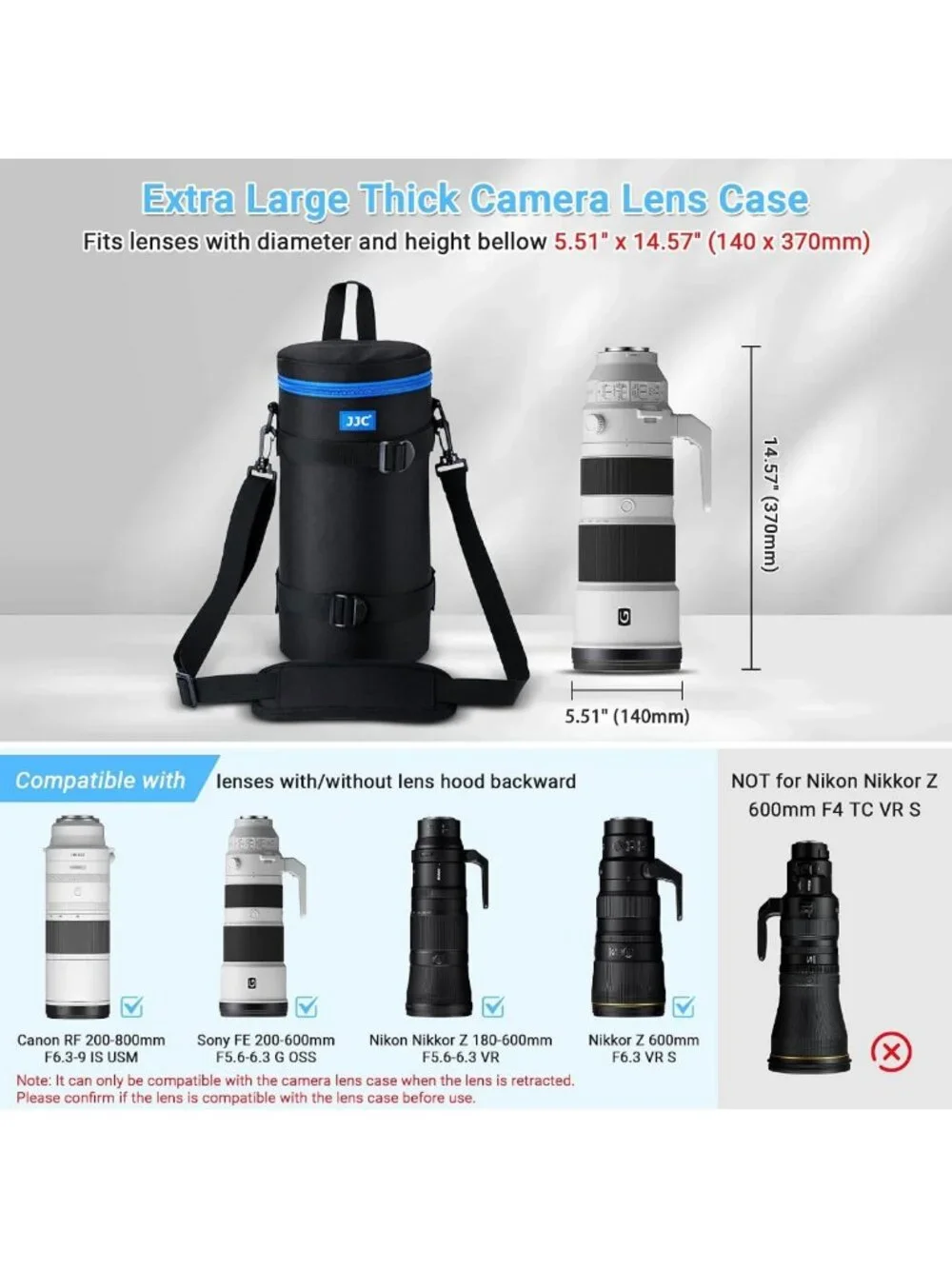 Extra Large Camera Lens Case Bag for 200-800mm Lenses - Durable & Protective